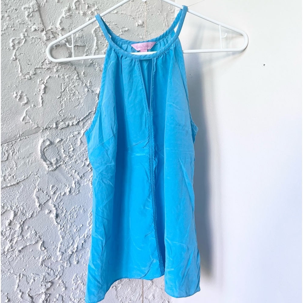Lilly Pulitzer - 100% Silk Blue Halter Tank Top